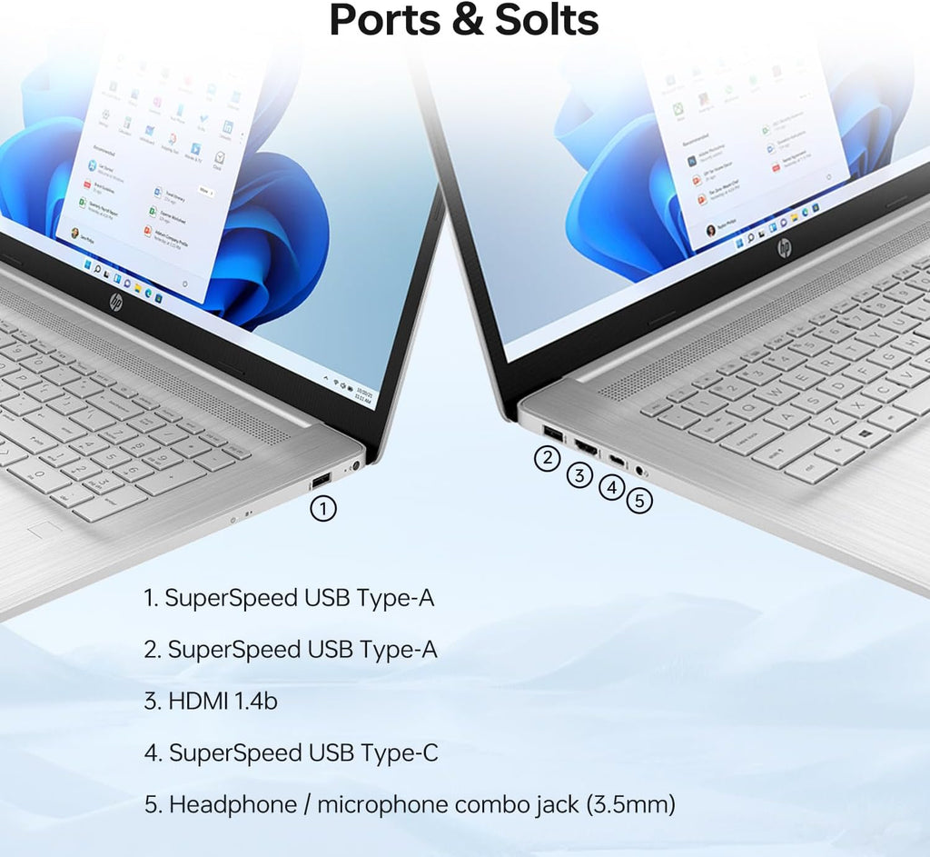 HP 17 Laptop  17.3" HD+ Touchscreen Display  12th Gen Intel Core i7-1255U  64GB RAM  2TB SSD  Webcam  HDMI  SuperSpeed USB Ports  Wi-Fi 6  Windows 11 Home  Silver