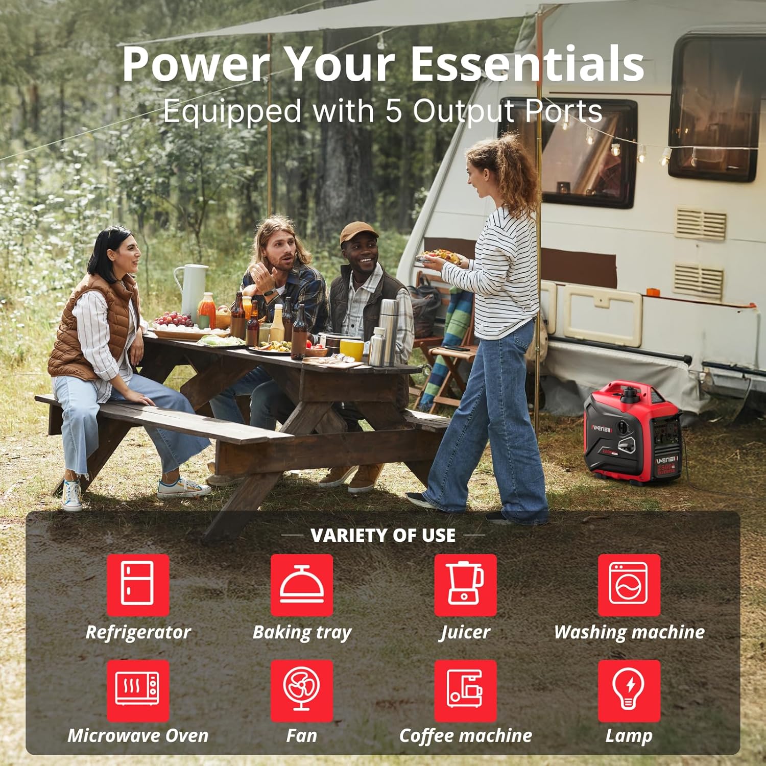 2500-Watt Gas Powered Portable Inverter Generator for Home Use - Ultral Light for RV and Camping  CO Sensor  Outdoor and Home Backup  Long Run Time