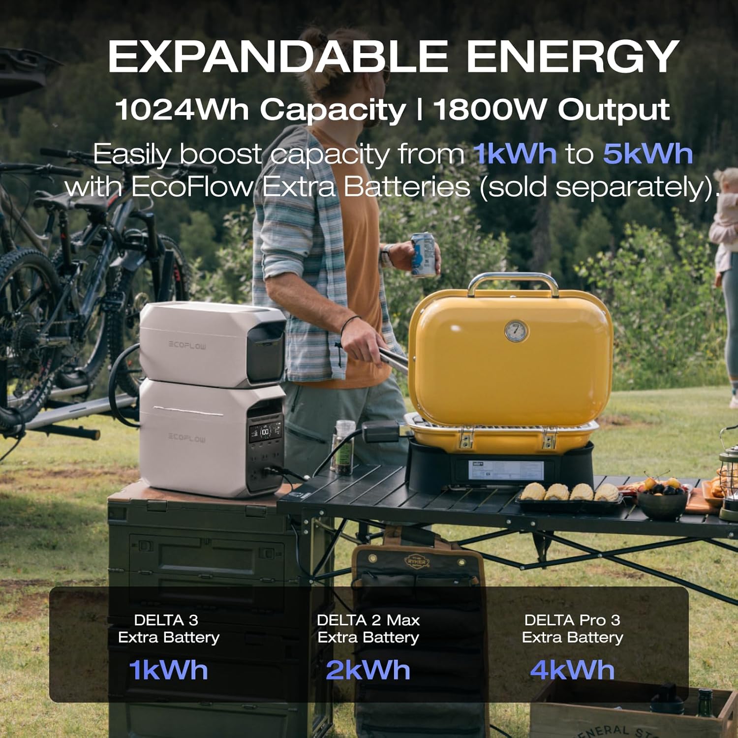 EF ECOFLOW Portable Power Station DELTA 3 Plus  1024Wh LiFePO4 (LFP) Battery  1800W AC/140W USB-C Output  Solar Generator (Solar Panel Optional) for Home Backup  Camping&RV