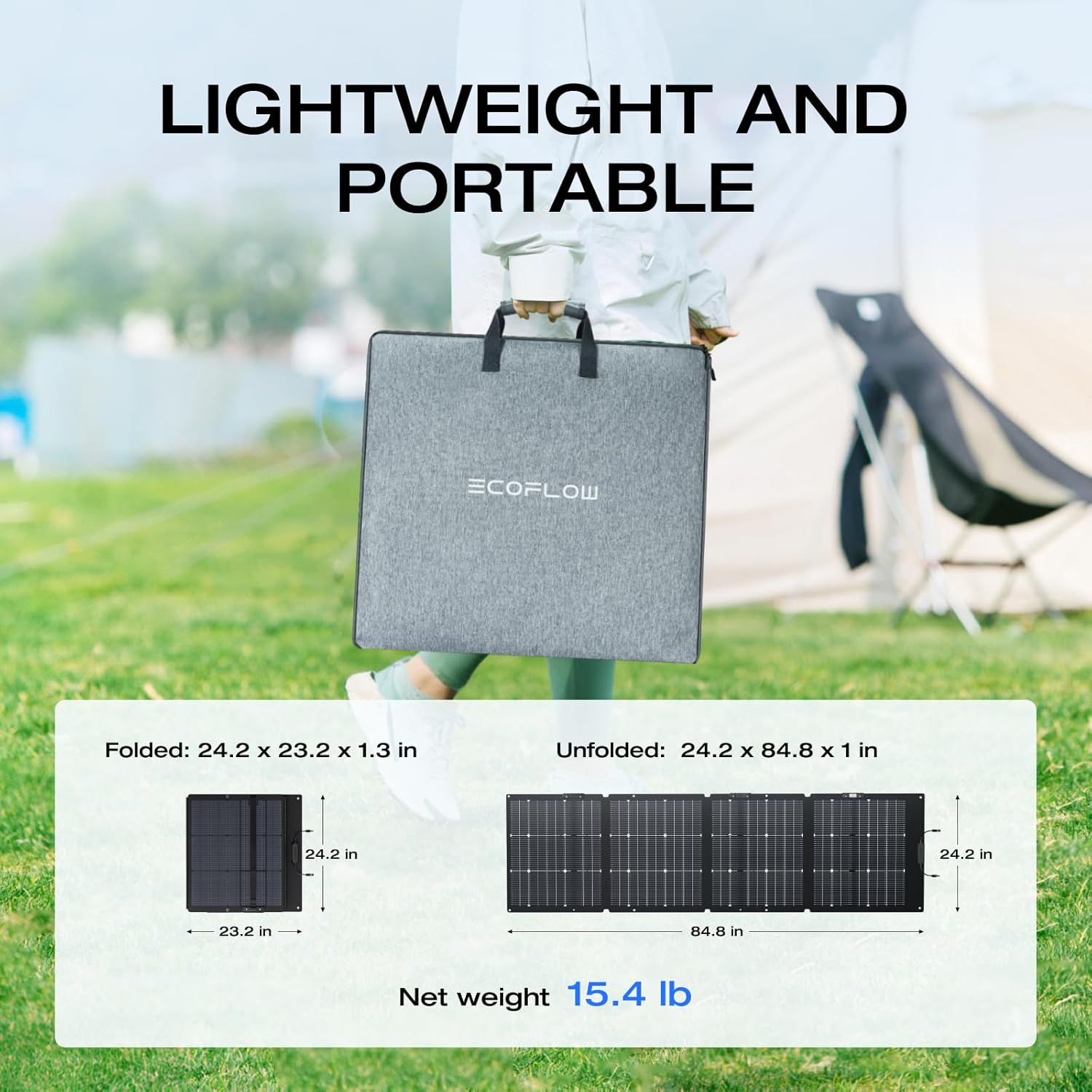 EF ECOFLOW 220W Portable Solar Panel  Bifacial Design Up to 25% Conversion Efficiency N-Type Solar Cell  with Adjustable Kickstand  IP68 Waterproof  Foldable Solar Panel for Camping RVing Home Backup