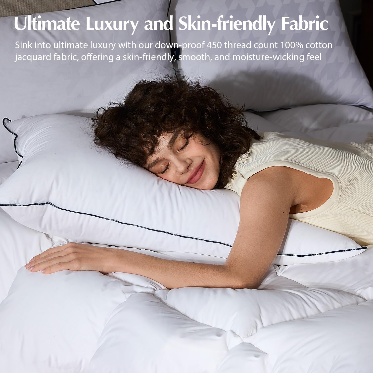 Pacific Coast White Goose Down Pillow, Extra Support Bed Pillow for Side Sleepers, Down Pillow King Size of 1 Pack, 450 Thread Count 100% Cotton Jacquard Fabric, Firm Supportive