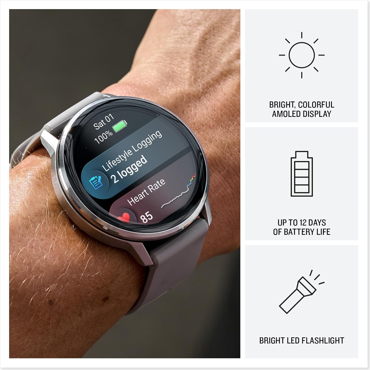 Garmin Venu® 4  45mm  Advanced Health and Fitness GPS Smartwatch  Bright and Colorful Display  Built-in Flashlight  12 Days of Battery Life  Slate with Black Silicone Band