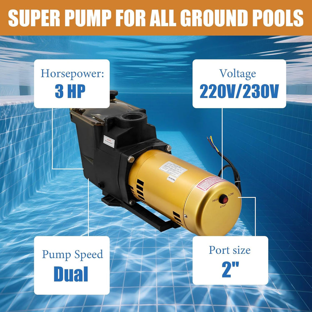 2-Speed 3 HP 220V/230V 50Hz/60Hz Single Voltage Pool Pump Super Pool Pump Compatible With Hayward In-Ground Swimming Pools and Spas