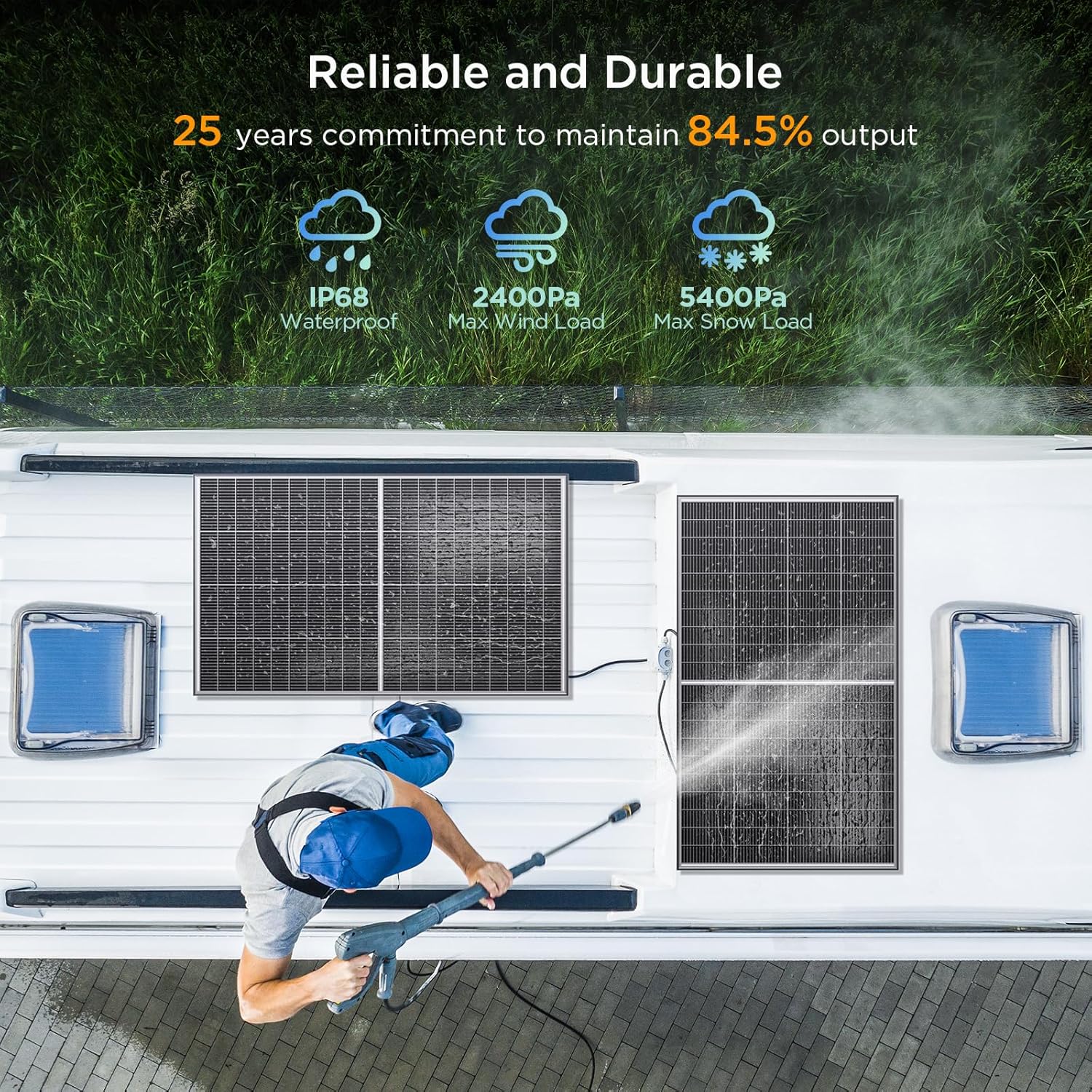 N-Type 16BB 400W Bifacial Solar Panel  2Pcs 200 Watt Solar Panel 12V  25% High Efficiency  Dual-module Parallel Anti-Shade Design  for RV Van Marine Home Rooftop Off-Grid Systems (2 Pack 200W)
