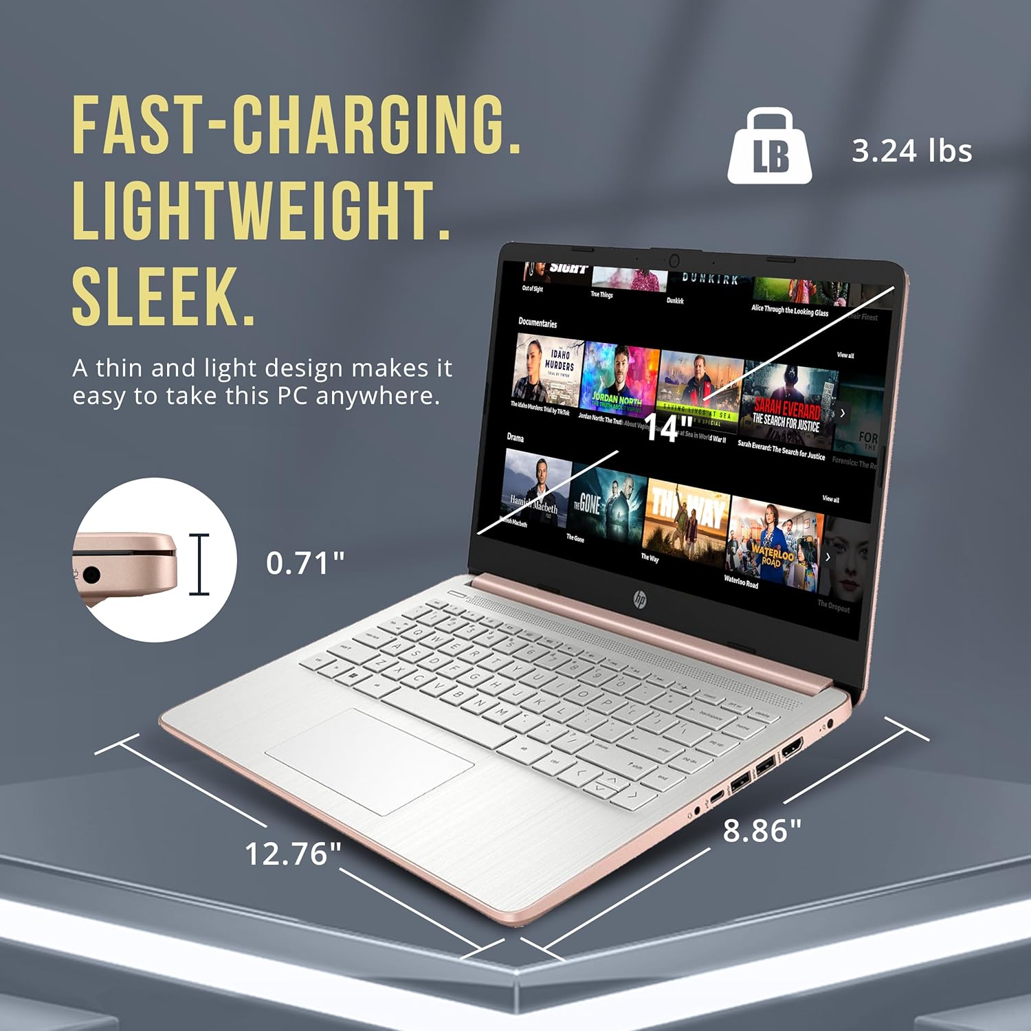 HP Stream 14" HD BrightView Laptop  Intel Processor N150  8GB RAM  128GB eMMC  Intel UHD Graphics  720p Camera  Wi-Fi  1 Year Office 365  Win 11 S  Gold