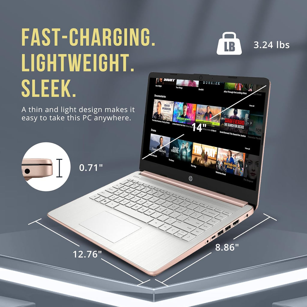 HP Stream 14" HD BrightView Laptop  Intel Celeron N150  16GB RAM  416GB Storage (128GB eMMC + 288GB Docking Station Set)  Intel UHD Graphics  720p Camera  Wi-Fi  1 Year Office 365  Win 11 S  Gold