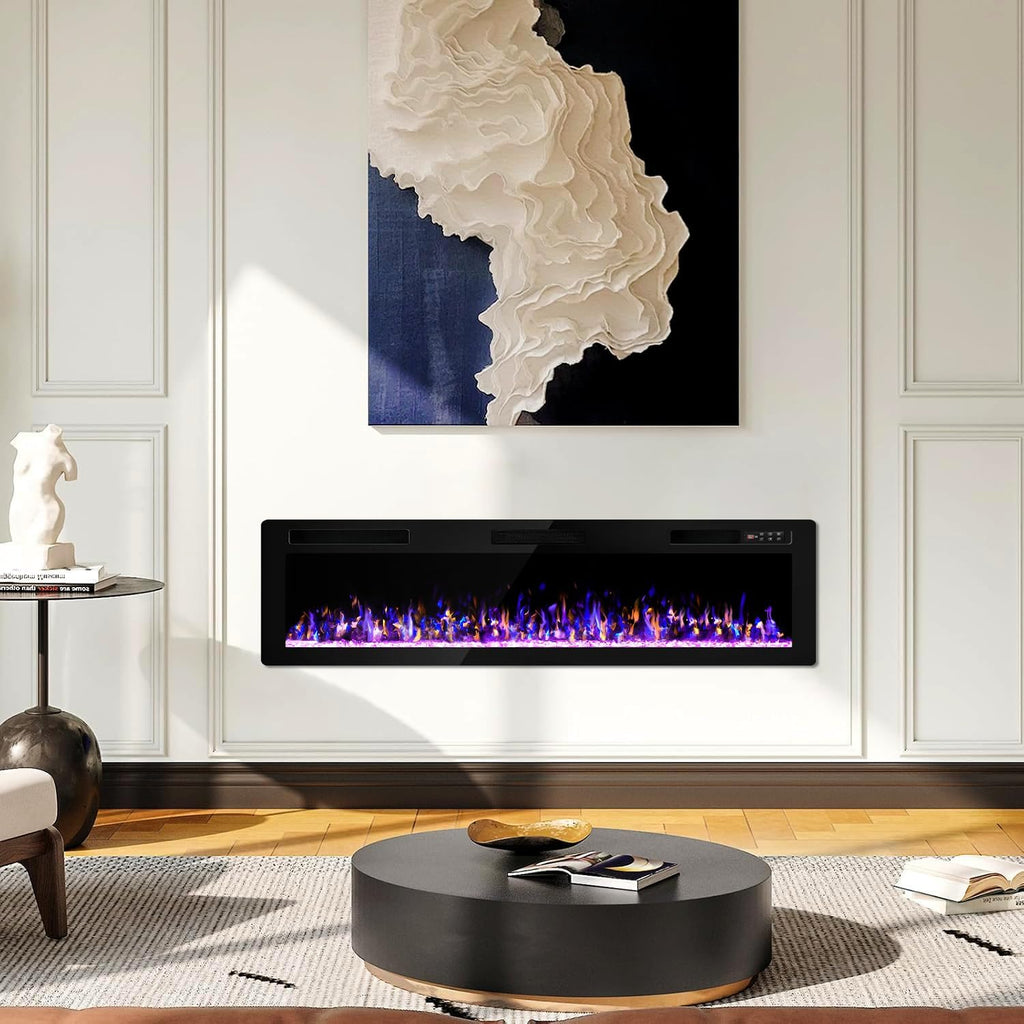Vitesse 72 Inch Ultra Thin Electric Fireplace-Narrow Bezel Linear Fireplace Heater Recessed Wall Mounted, Remote and Screen Control, 8H Sleep Timer, Low Noise, 750/1500W for Living Room, Bedroom