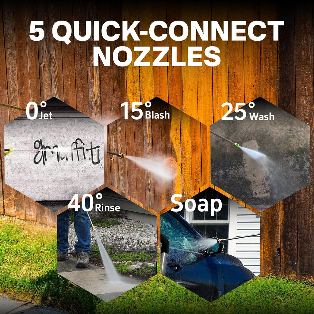 NOVUS Gas Pressure Washer 3400 PSI  2.6 GPM Power Washer with 30FT Extra-Long Hose  5 Nozzles  Onboard Soap Tank  212CC Engine  Spray Gun and Wand  for Vehicles Driveways Patios Fences Furniture