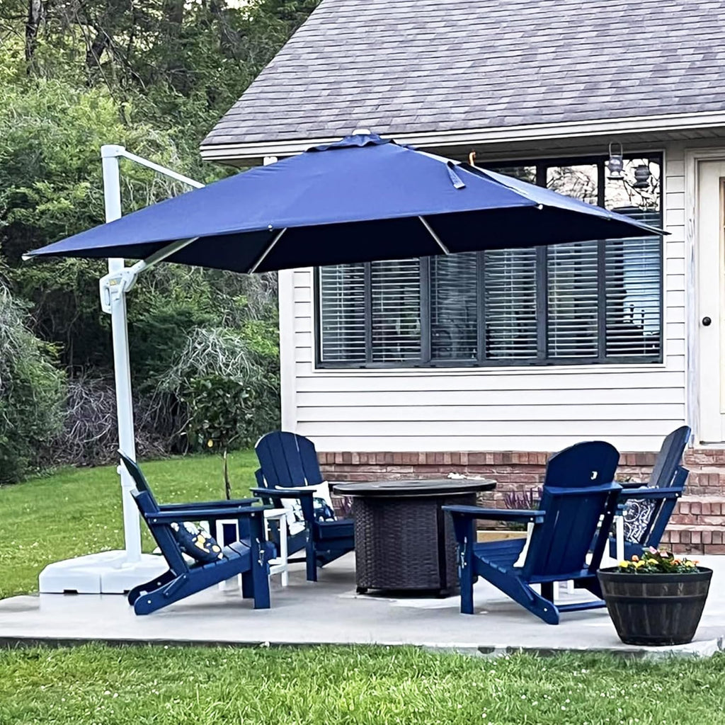 PURPLE LEAF 10 FT Patio Umbrella With Base White Cantilever Umbrella Square Outdoor Offset Umbrella Windproof with 360° Rotation for Garden Deck Pool, Navy Blue