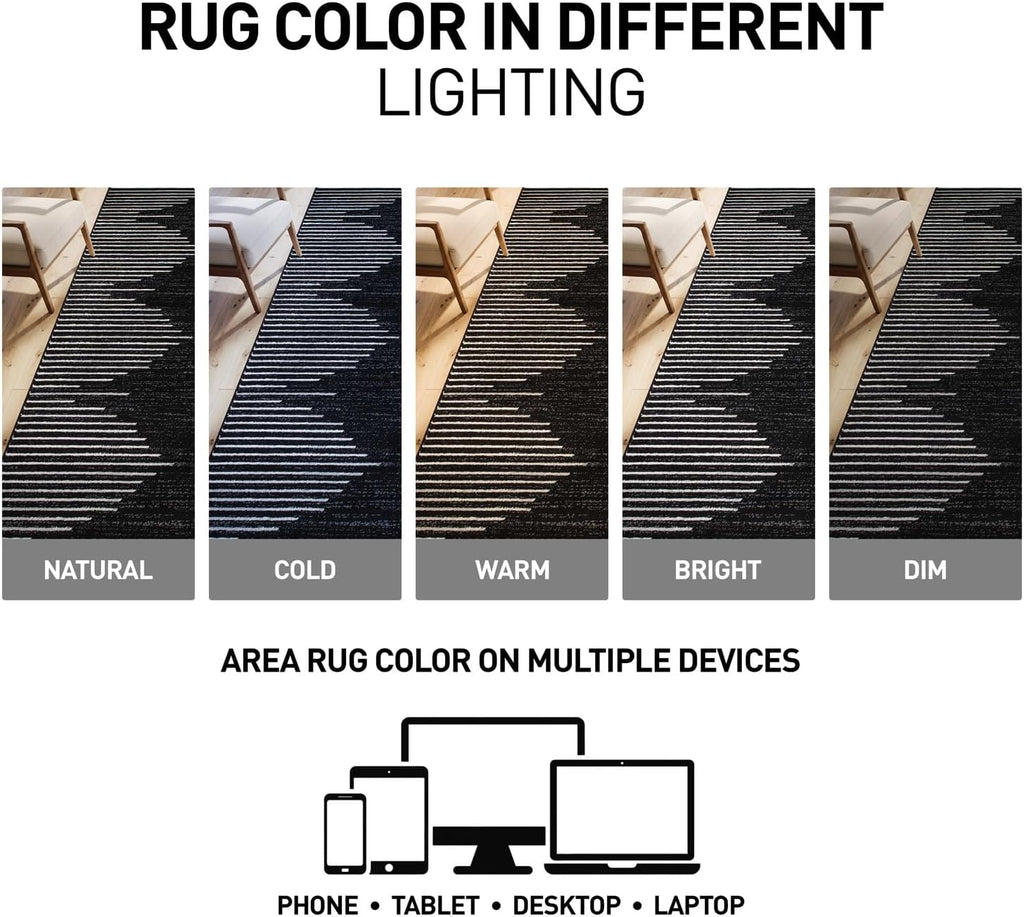 Rugshop Bohemian Stripe Stain Resistant High Traffic Living Room Kitchen Bedroom Dining Home Office Area Rug 12' x 15' Black