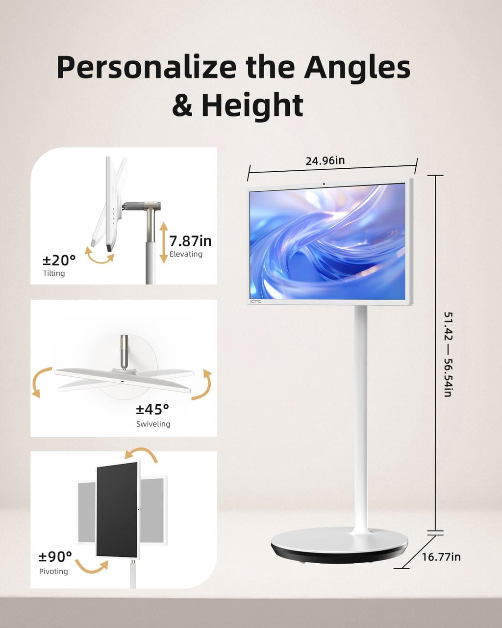 KTC 27 Inch Portable TV Monitor - 1080P Touch Screen Gaming Computer Monitor  60Hz  Bulit-in Camera  Compatible with Google TV  4000:1 Contrast  9500mAh Battery  Tilt/Swivel/Pivot/Height Adjustment