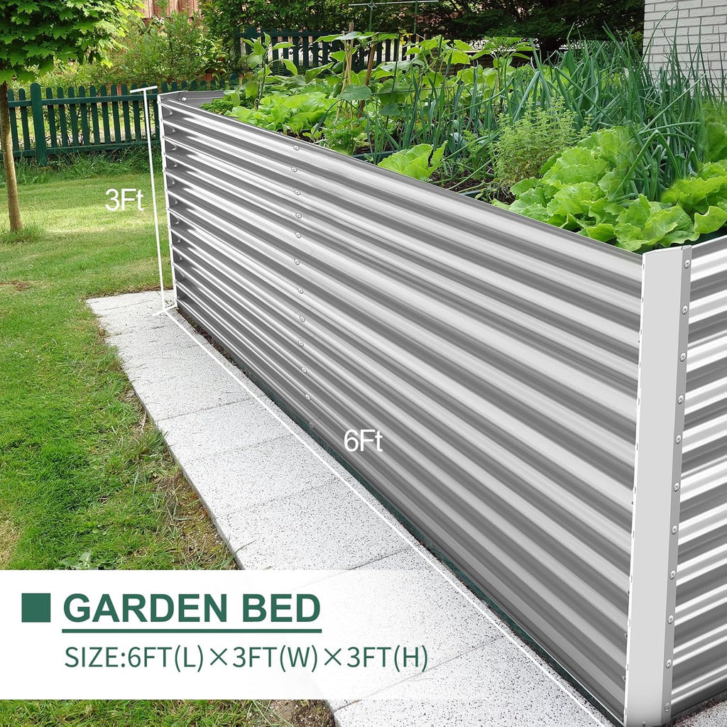 Land Guard 8x4x3ft Rectangular Galvanized Raised Garden Beds  Large-Capacity Metal Planter Box Outdoor  Durable Deep Raised Garden Bed 3ft Tall  Raised Beds for Gardening Vegetables  Classic Silver