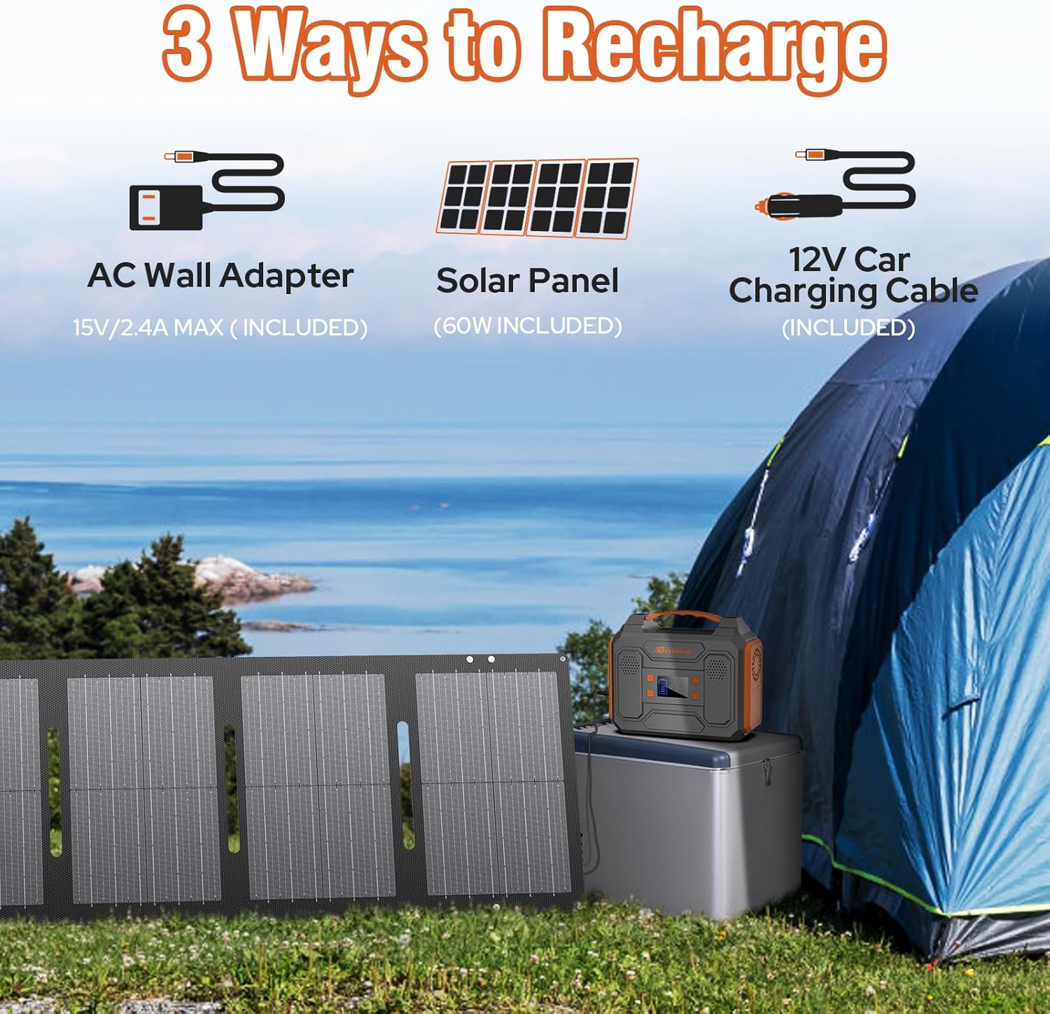 Portable Solar Generator 300W Power Station with Foldable 60W Solar Panel  Portable Power Bank 65W with DC AC Outlet 110V for Laptop Smart Device Home RV Outdoor Hiking Camping Adventure