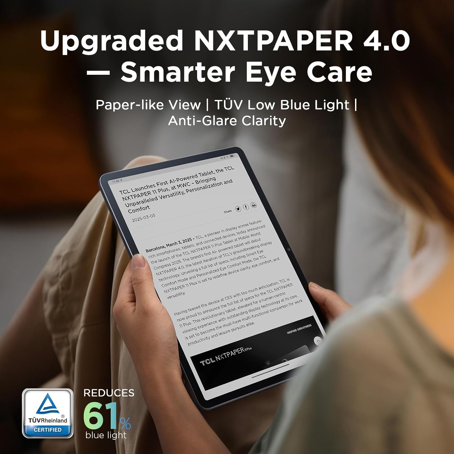 TCL NXTPAPER 11 Plus Android Tablet  11.5" 120Hz 2.2K Drawing Pad & Digital Notebook  Stylus & Flip Case Included  NXTPAPER 4.0 Display  AI Tools  8+8GB RAM  256GB Storage  8000mAh Battery  Onyx Black