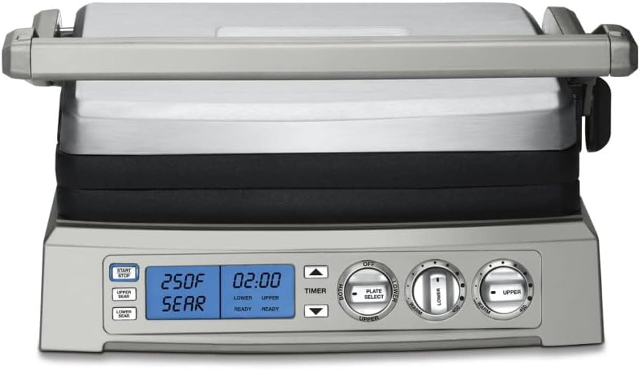 Cuisinart 6-in-1 Elite Griddler, Electric Grill, Griddle & Top Melt, 500°F Temperature Sear Function, LCD Screen, Dishwasher-Safe Cooking Plates, GR-300WSP1, Stainless Steel