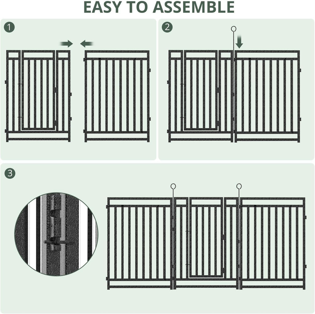 Decorative Garden Fence Metal Dog Fence Outdoor for Yard  92ft (L) × 40in (H)  35 Panels + 5 Gates  Rustproof Animal Barrier Fencing for Patio & Flower Bed  No Dig  Black-Silver
