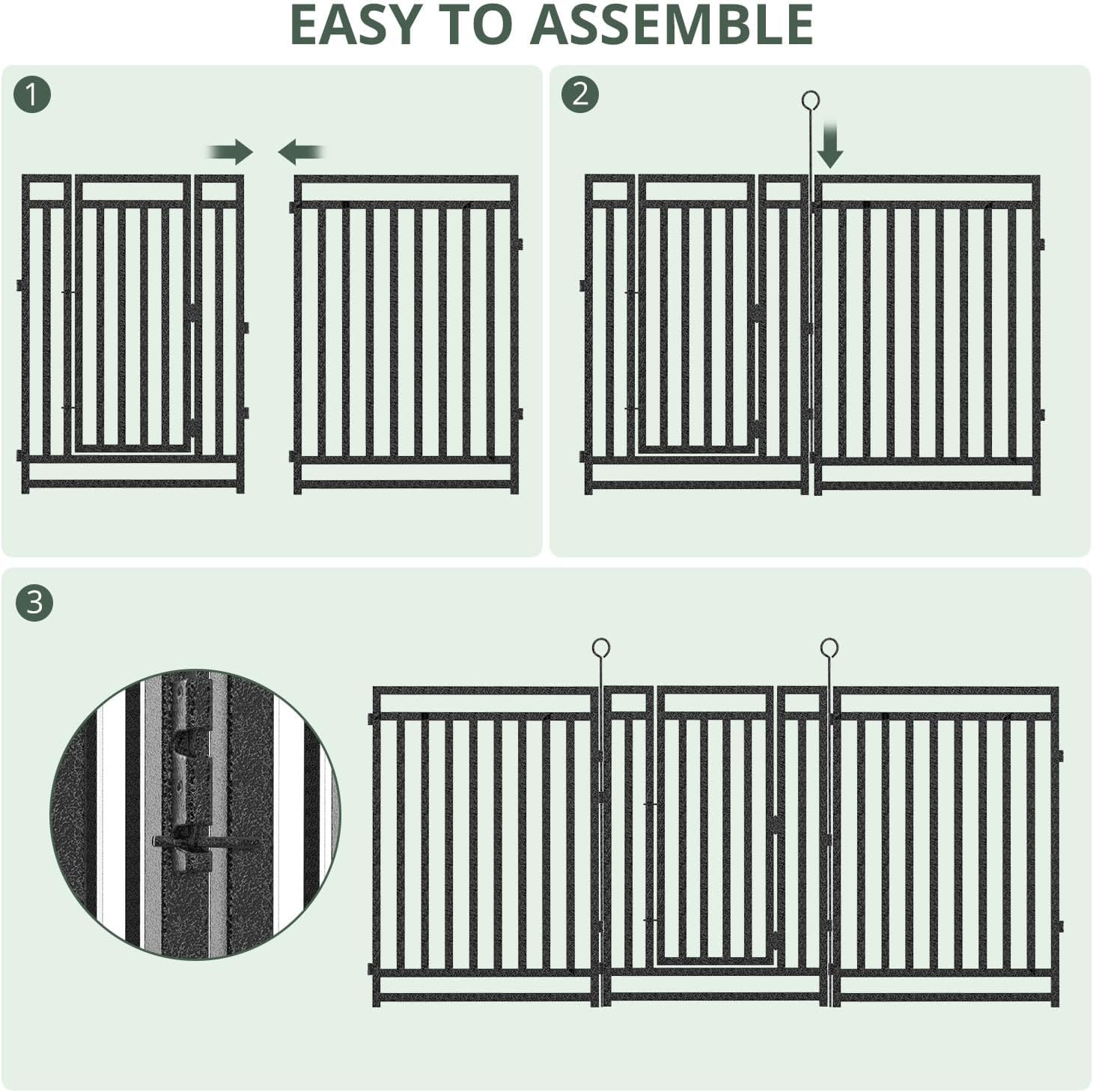 Decorative Garden Fence Metal Dog Fence Outdoor for Yard  92ft (L) × 40in (H)  35 Panels + 5 Gates  Rustproof Animal Barrier Fencing for Patio & Flower Bed  No Dig  Black-Silver