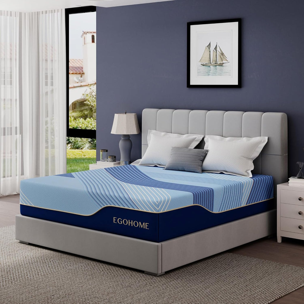 EGOHOME 14 Inch King Size Hybrid Mattress in a Box, Copper Gel Memory Foam for Cool Sleep, Fiberglass-Free, Pressure Relieving, Medium Firm, CertiPUR-US Certified, 80''L x 76''W