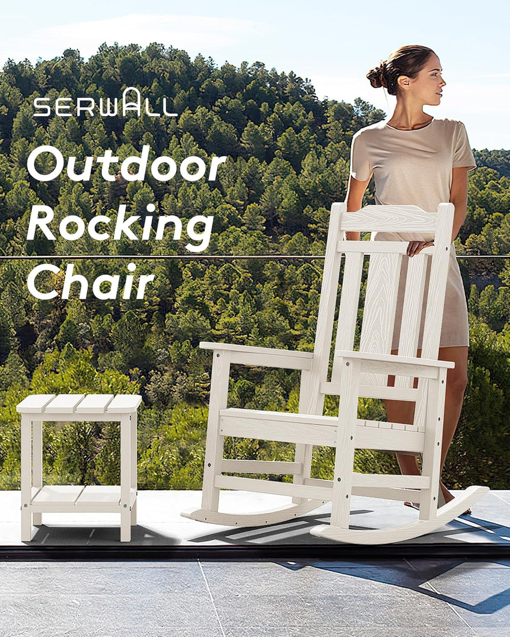 SERWALL Oversized Outdoor Rocking Chair Set of 4  HDPE Outdoor Rocking Chair for Adults  White