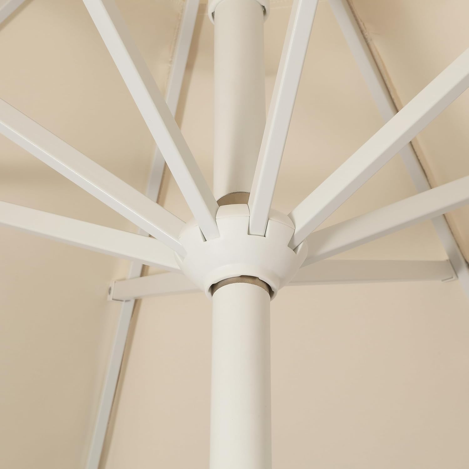 JONATHAN Y UMB1002C Tracy 9 ft. Classic MidCentury Scalloped Fringe Market Patio Umbrella with Auto-Tilt  Crank  Wind Vent and UV Protection in Cream/White