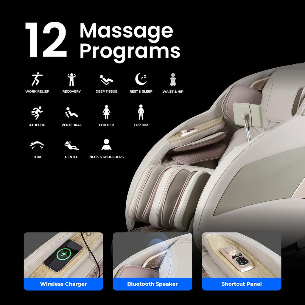 Titan 4D Endor l 4D Full Body Massage Chair l SL Track l 3 Stage Zero Gravity Reclining l Body Relief l Automatic Body Scanning l Specialized Massage Programs l Bluetooth Speakers (Taupe)