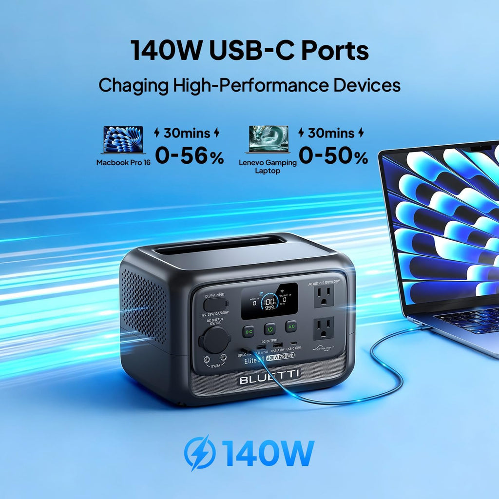 BLUETTI Elite 30 V2 Portable Power Station 600W (Power Lifting 1500W)  288Wh LiFePO4 Battery with 10ms UPS  Emergency Backup Power for Home Blackout/Winter Storm  Solar Generator for Camping/Road Trip