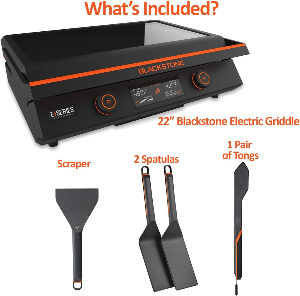 22 Inch Electric Griddle Nonstick with Lid  8001 E-Series Tabletop Large Griddle By Blackstone with Blackstone Griddle Accessories For Indoor and Outdoor Use