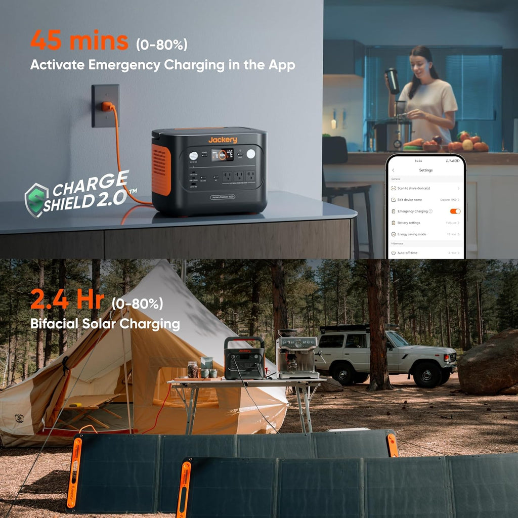 Jackery Explorer 1000 v2 Portable Power Station 1070Wh LiFePO4 Battery 1500W AC/100W USB-C Output  1 Hr Fast Charge  Solar Generator for Camping Emergency  RV  Off-Grid Living(Solar Panel Optional)