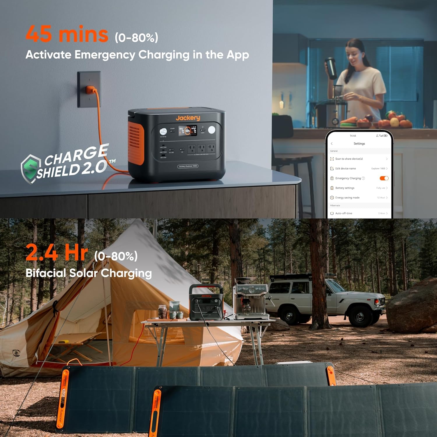 Jackery Explorer 1000 v2 Portable Power Station 1070Wh LiFePO4 Battery 1500W AC/100W USB-C Output  1 Hr Fast Charge  Solar Generator for Camping Emergency  RV  Off-Grid Living(Solar Panel Optional)