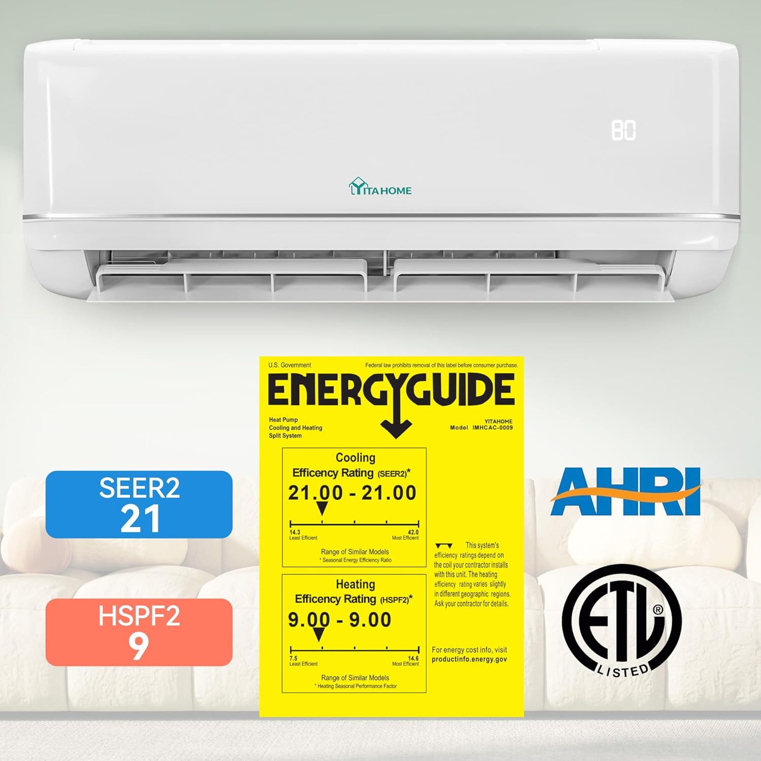 YITAHOME 18000 BTU Mini Split Air Conditioner Heat Pump System, WiFi Enabled 21 SEER2 208-230V Inverter Ductless AC Compatible with Alexa, Cool Up to 1250 Sq. Ft, Complete Installation Kit, 1.5 Ton