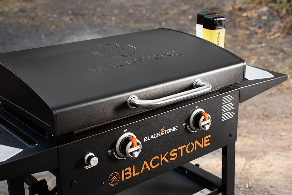 BLACKSTONE 1883 Original 28” Griddle with Integrated Protective Hood and Counter Height Side Shelves  Powder Coated Steel  Black