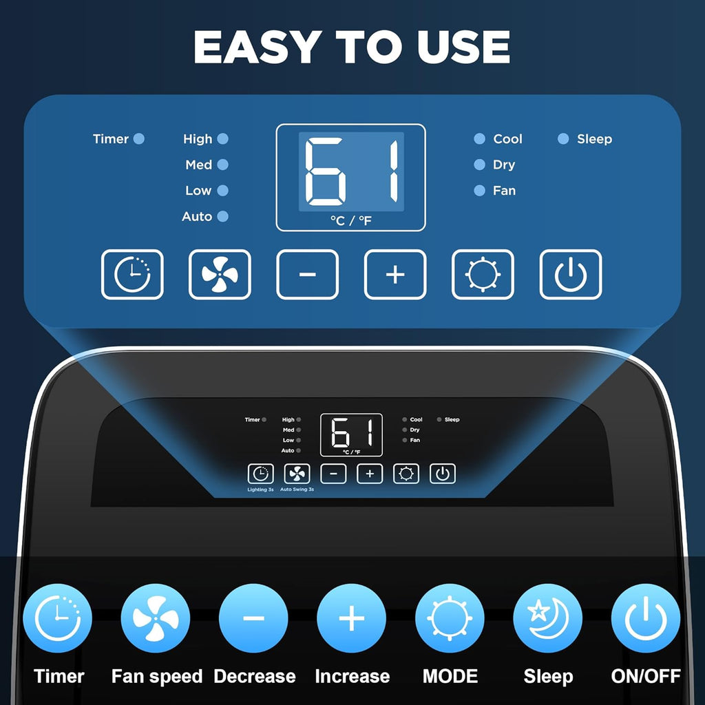 14000 BTU Portable Air Conditioners with Remote Control, 3-in-1 Free Standing Cooling AC Unit with Fan & Dehumidifier, Cools Room up to 700 sq.ft, Smart/Sleep Mode,3 Speed,Auto Swing,24H Timer