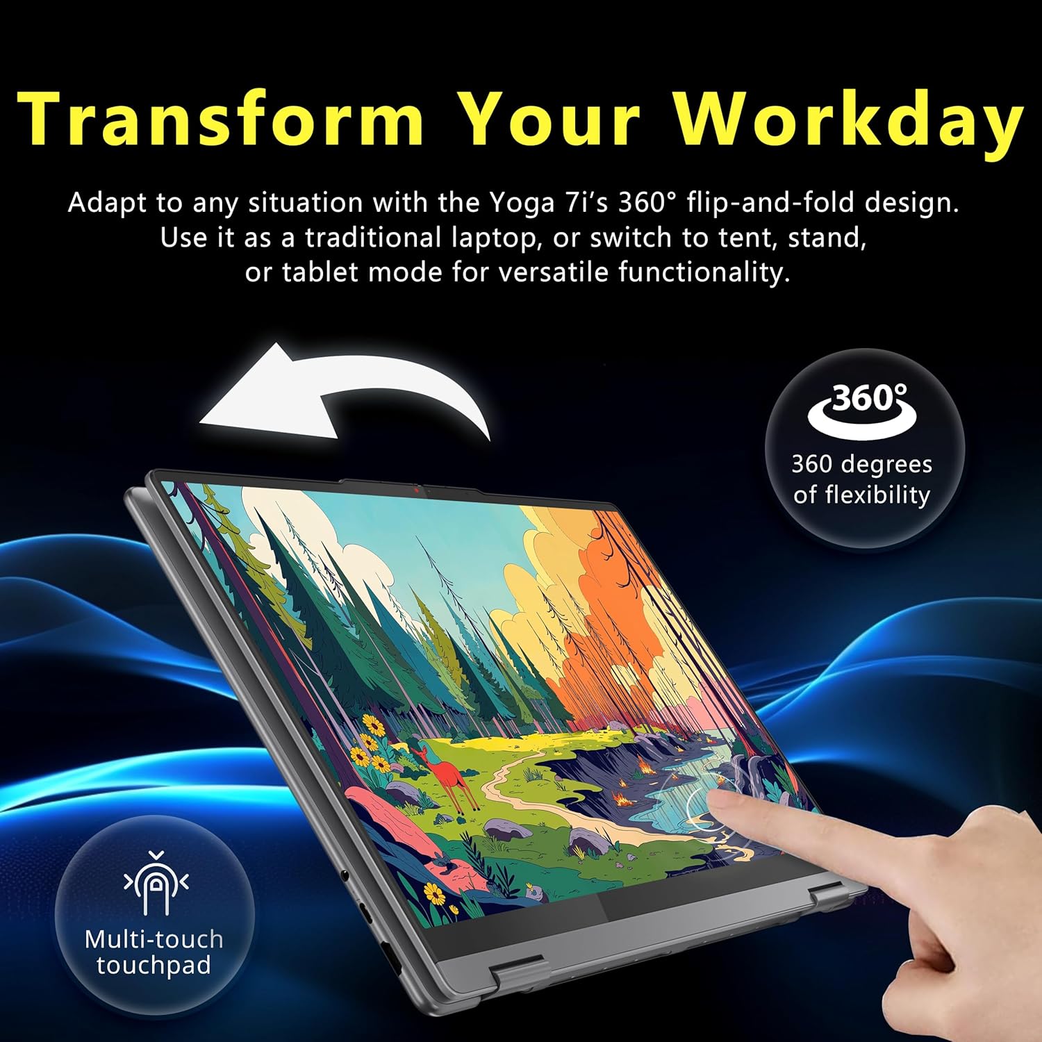 Lenovo Yoga 7i 2-in-1 16" 2K Touchscreen Laptop  Intel Core Ultra 7 256V  16GB LPDDR5X  3TB(2TB SSD&1TB Docking Station)  Intel Arc Graphics  Numeric Keypad  Copilot+ PC  Wi-Fi 7  Win 11 Pro  Gray