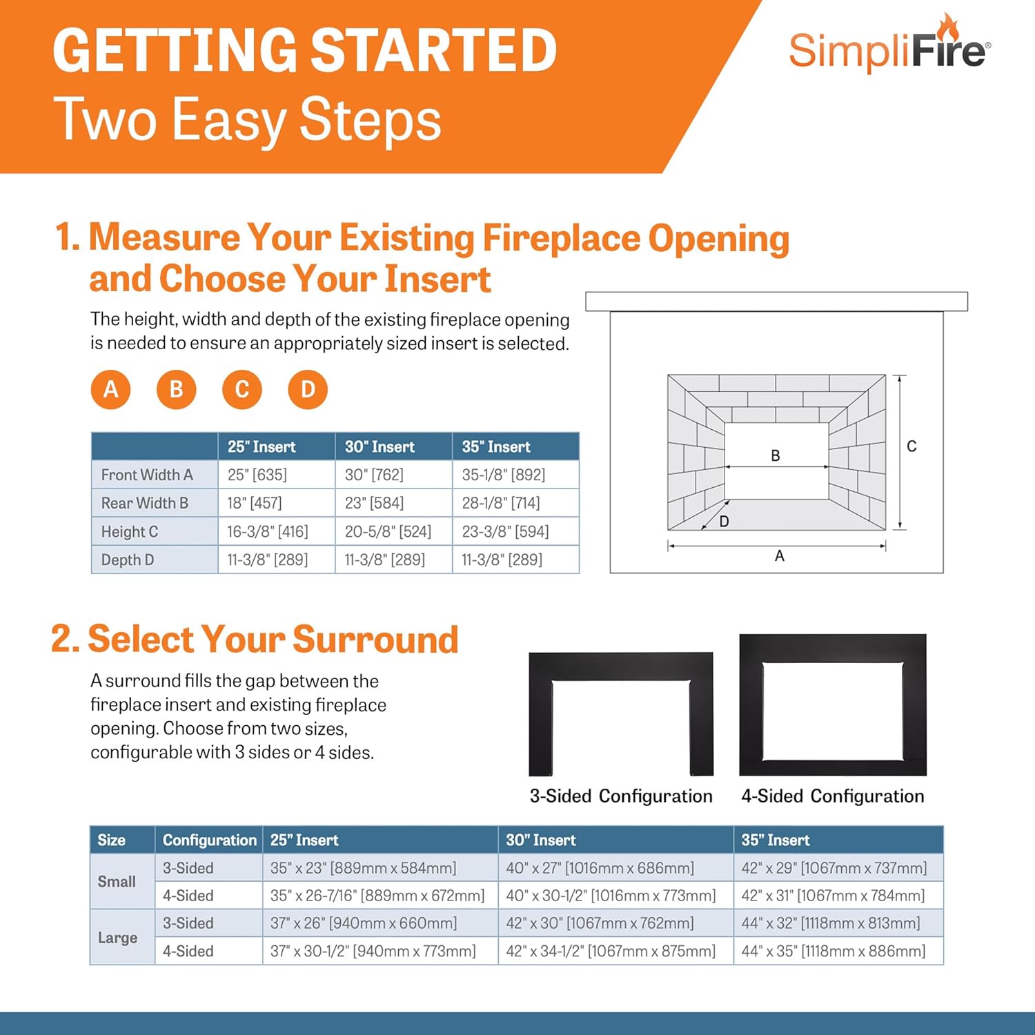 SimpliFire 35-Inch Electric Fireplace Insert, Large Black Surround, 44" x 32" (SF-INS35-SF-SI4432-INS35)
