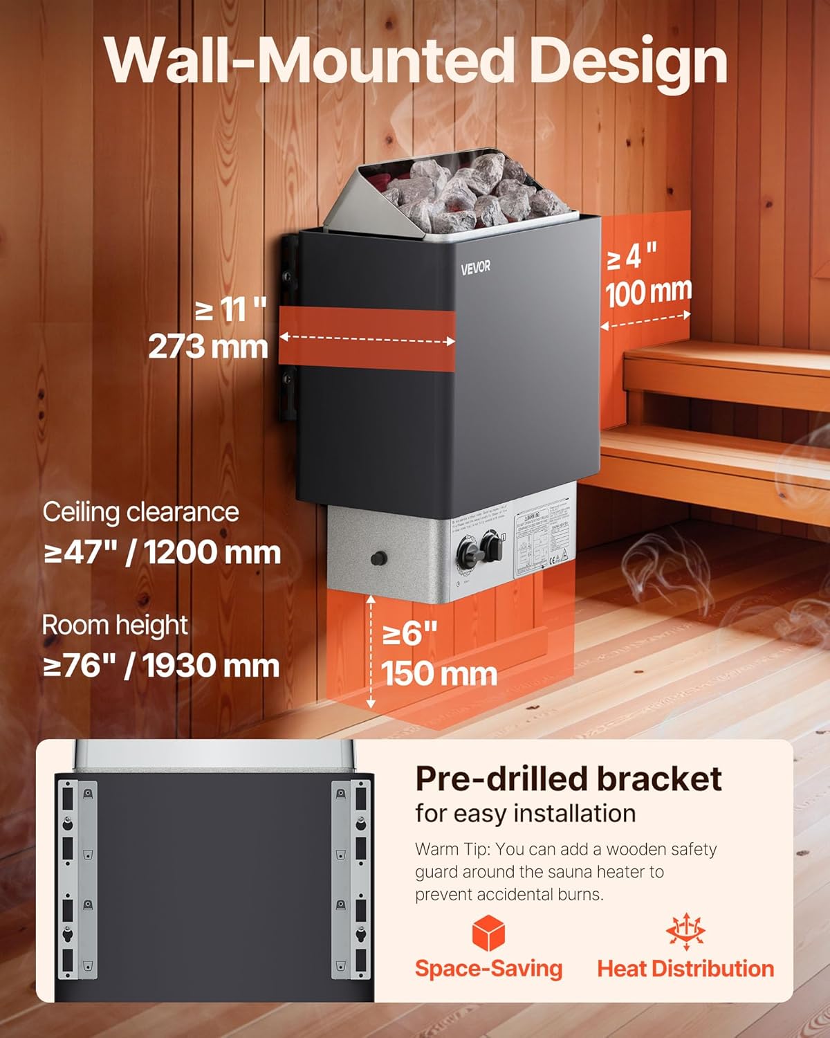 VEVOR Sauna Heater 220V Electric Sauna Stove  Steam Bath Sauna Heate 3h Timer and Adjustable Temp for Max. 176-318 Cubic Feet  Home Hotel Spa Shower Use (6KW) FCC Certification