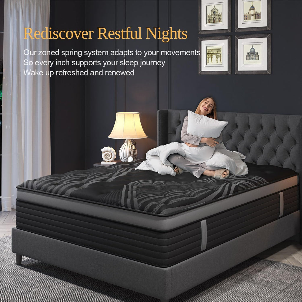 Queen Mattress, 12 Inch Hybrid Mattresses, Medium-Firm Feel with Pocket Springs & Cooling Gel Memory Foam, CertiPUR-US Certified for Enhanced Support, Cooling & Motion Isolation