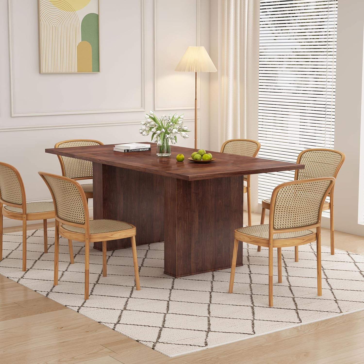 78 Inch Dining Table for 6 8 10, Modern Farmhouse Rectangular Kitchen Table, Long Dining Room Tables with Wood Strip Base for Kitchen Living Room (Walnut)