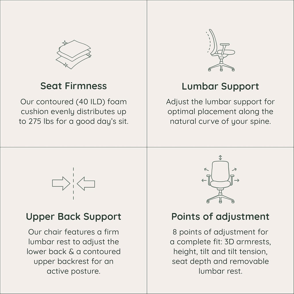 Branch Ergonomic Chair - A Versatile Desk Chair with Adjustable Lumbar Support, Breathable Mesh Backrest, and Smooth Wheels - Experience Optimal Comfort and Support - Pebble - White