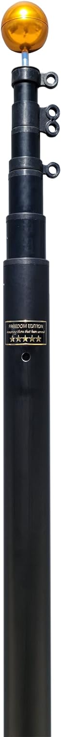 Service First 25FT Flagpole Kit Freedom Edition Black Telescoping For Outside House In Ground - Anti Tangle Swivel Ring Design - 100MPH Wind Tested with single flag