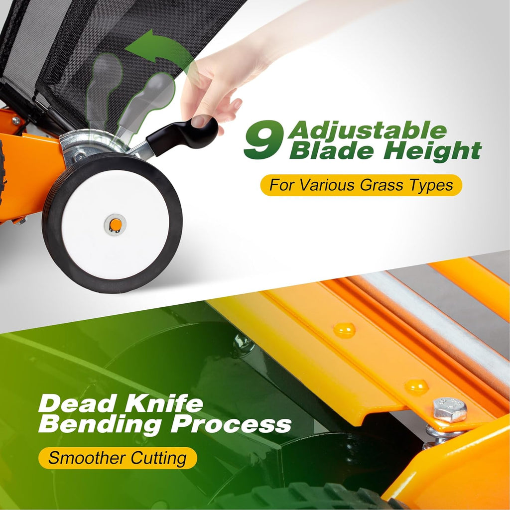 Walensee 20-Inch 5-Blade Push Reel Lawn Mower  Cordless Manual Reel Lawn Mower Walk-Behind Steel Lawn Mowers with Removable 11.8-Gallon Grass Catcher  Sponge Grip  9-Position Cutting Height Adjustment