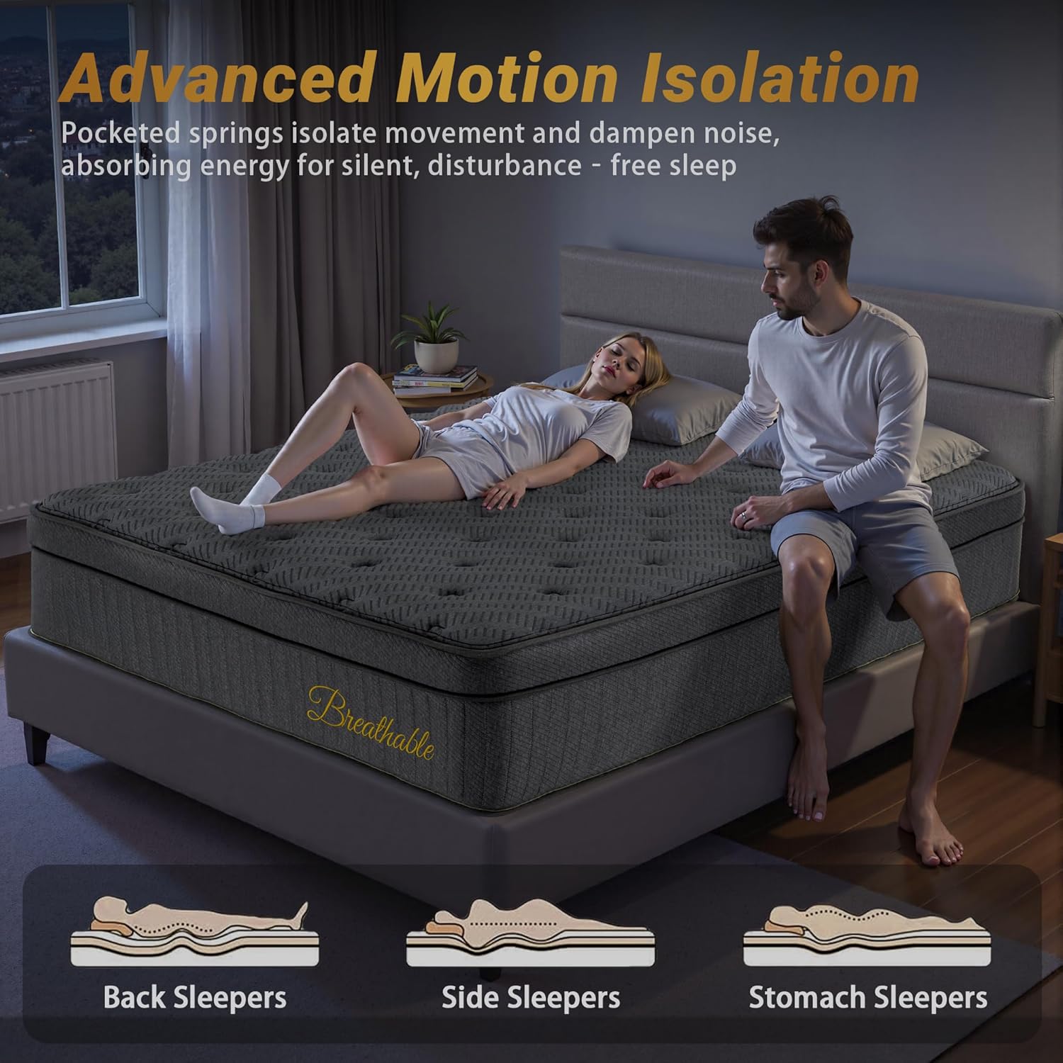 14″ King Hybrid Mattress – Cooler, Quieter & Deeper Comfort, Airflow Foam + Pocket Coils, 2″+ Plush Cushion, Heavy-Duty Support, CertiPUR-US, Fiberglass-Free, Mattress in a Box
