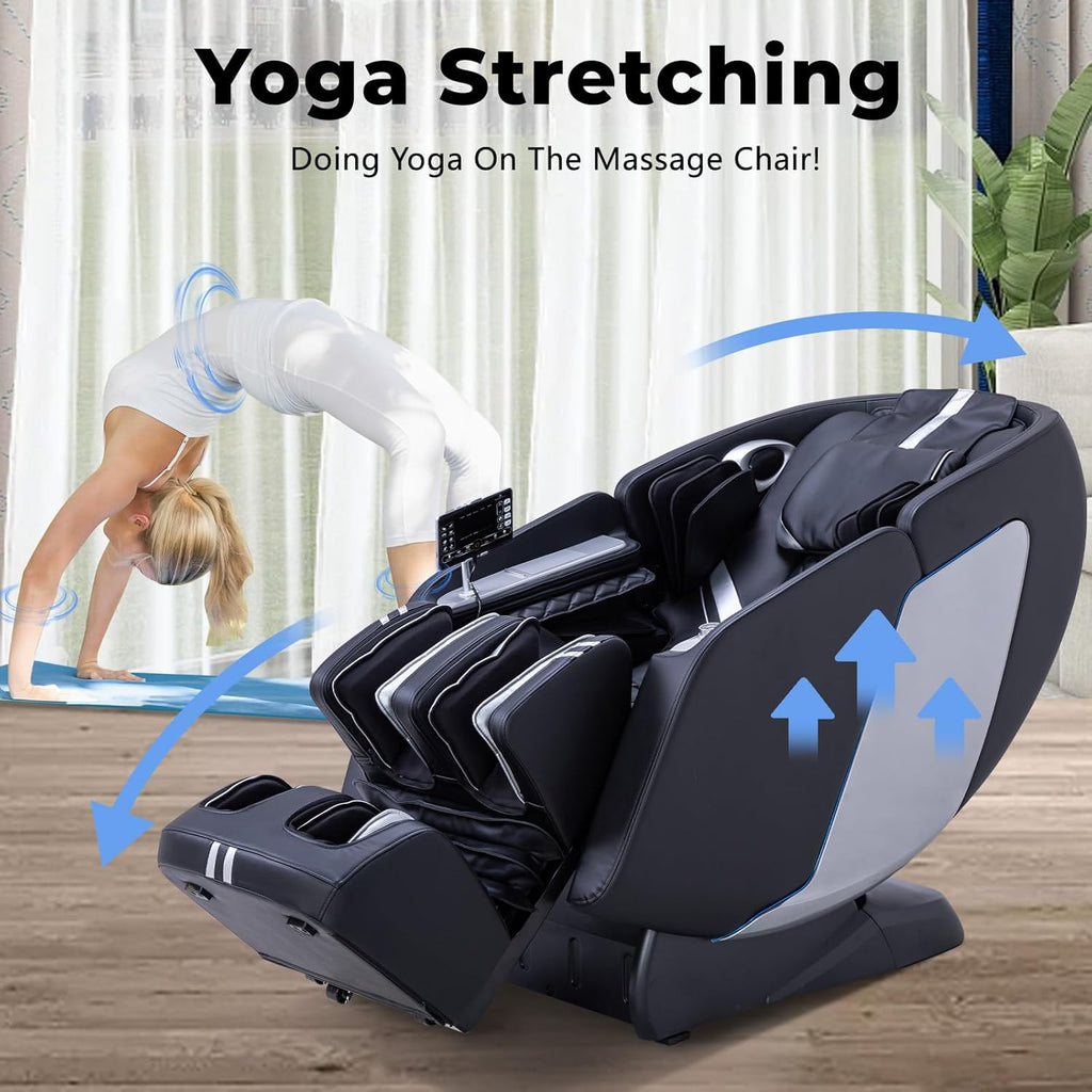 MassaMAX 4D Full Body Massage Chair with Zero Gravity, Extendable Footrest, SL Track, 15 Modes, AI Voice Control, Yoga Stretch, Foot Rollers, and Waist & Calves Heating Comfort with Cover (Black)