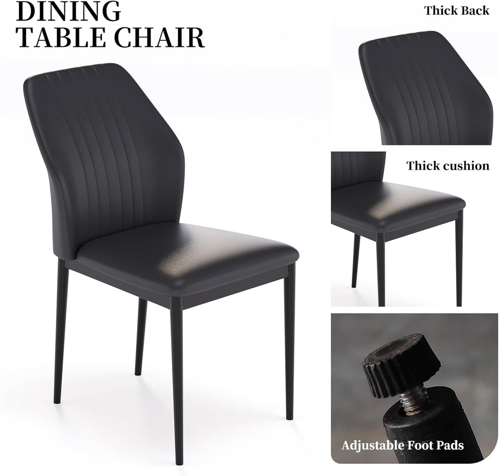 47.24" Round Dining Table Set for 4, 5 Piece Dining Room Table Set, Circle Kitchen Table and Chairs for Dining Room, Living Room, Kitchen, Apartment(Black Table + 4 Black Faux Leather Chairs)