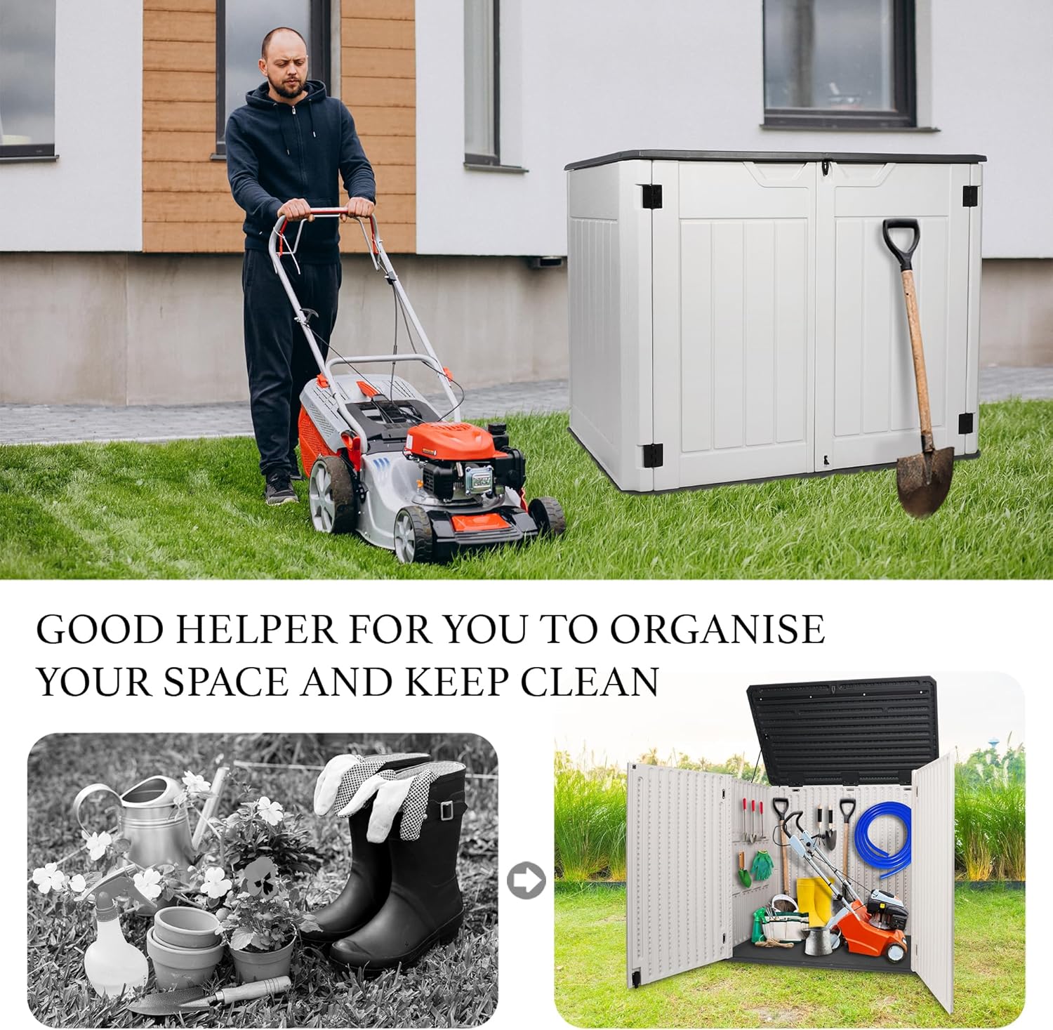 47 Cu ft Outdoor Storage Shed  Large Resin Outdoor Storage Box for Patio Garden Yard Outdoor Storage Cabinet for Tools Pool Supplies - Lockable Deck Boxes Outdoor Waterproof