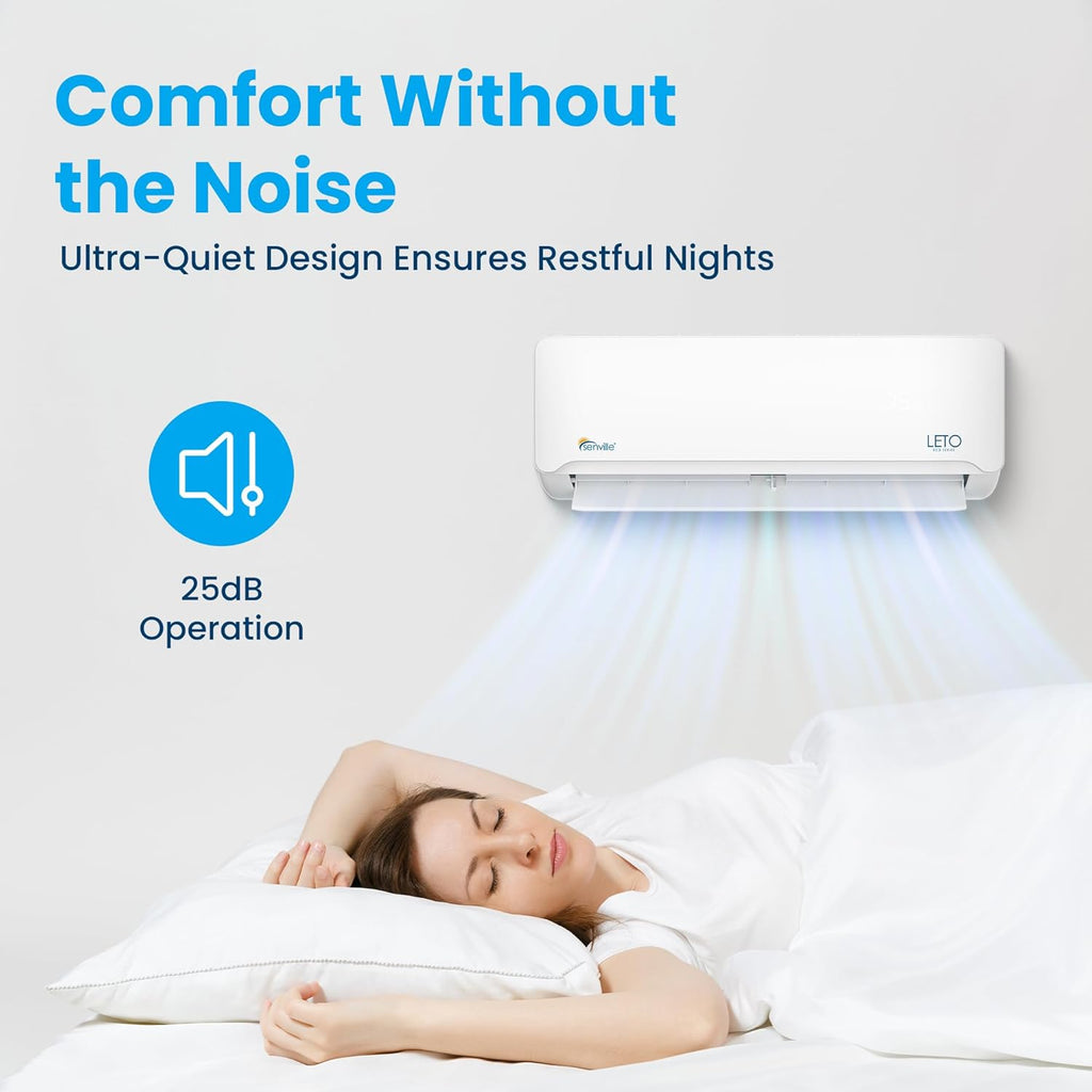 Senville LETO Series Mini Split Air Conditioner Heat Pump, 24000 BTU 208/230V, Inverter, Works with Alexa, SEER2 18, 2 Ton, White