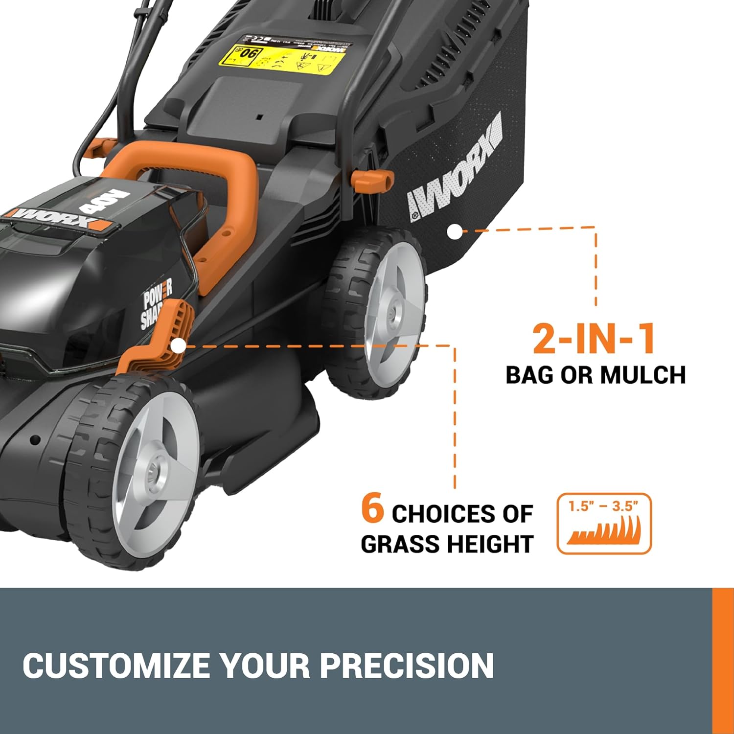 WORX 14" Cordless Lawn Mower  2 in 1 Electric Mower Cuts Quietly  Compact & Lightweight Push Lawn Mower with 6-Position Height Adjustment for Small Yards  2 Batteries & Charger Included  WG779