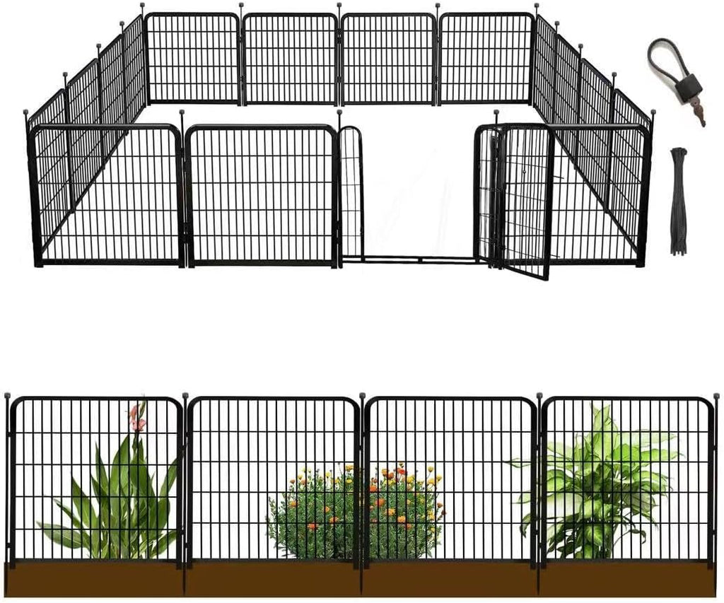 Tall Garden Fence with Gate 48 in(H)×27 in(L) 12 Panels Total 26.6 Ft(L)  Garden Fencing to Keep Dogs Out  Heavy Duty Iron Metal Animal Barrier Fence  Flower Bed Fencing