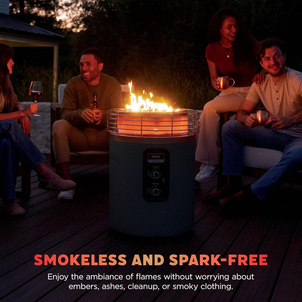 Ninja Fireside360™ Outdoor Heater & Fire Pit | 3 Modes: Flame  Heat  Flame & Heat | Portable for Patio  Deck  Camping | Easy Control Smokeless Flames | Push to Start Ignition | Charcoal | OF101AMZ