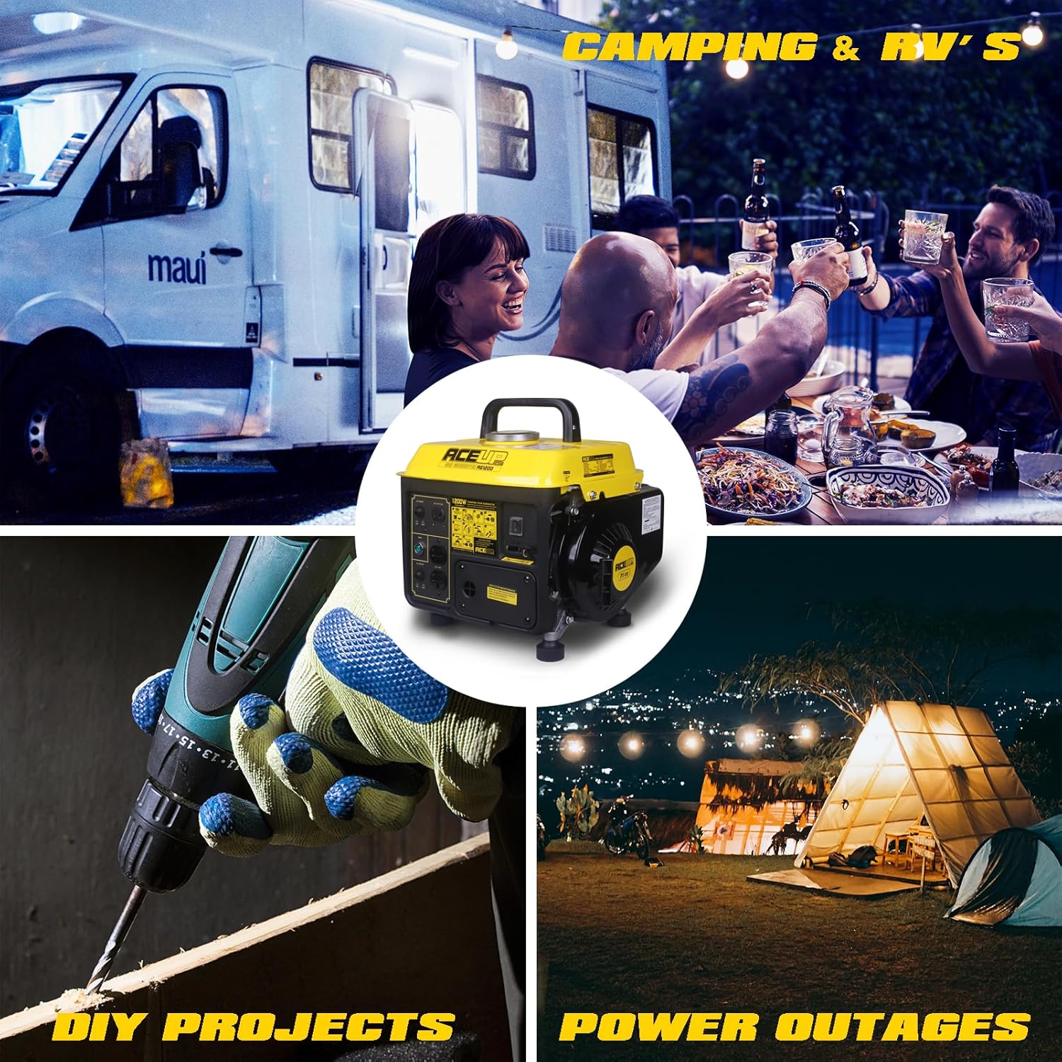 Aceup Energy 1 200W Gas Powered Generator  Small Portable Generator for Home Use Ultralight  EPA & CARB Compliant