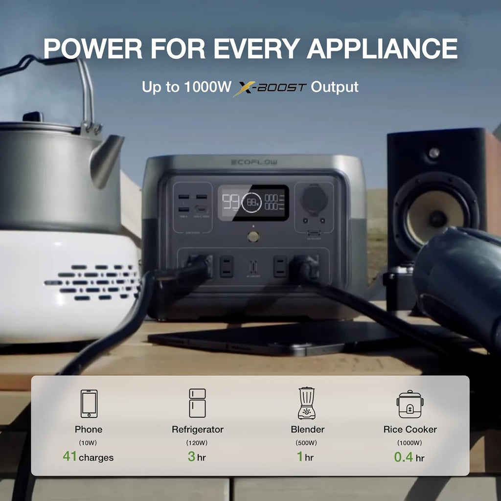 EF ECOFLOW Portable Power Station River 2 Max 500  499Wh LiFePO4 Battery/ 1 Hour Fast Charging  Up to 1000W Output Solar Generator (Solar Panel Optional) for Outdoor Camping/RVs/Home Use